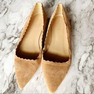 J Crew Nude Suede Scalloped Pointed-toe Flats
